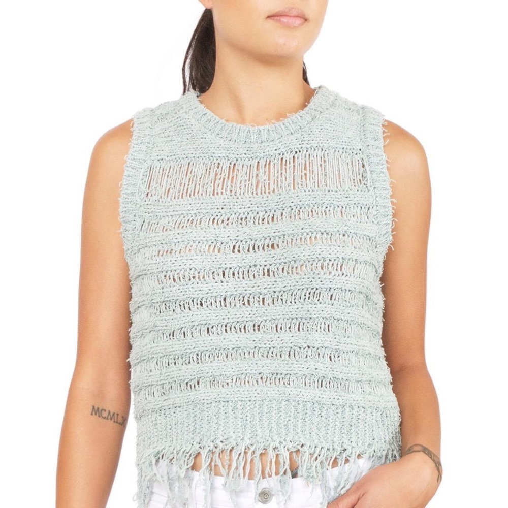 ⚡️NWT Moon River Fringe Blue Knit Sweater Tank